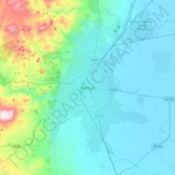 Topografische kaart Konya, hoogte, reliëf