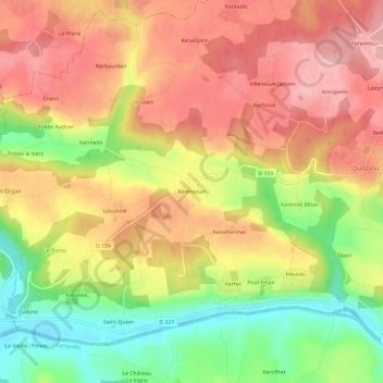 Topografische kaart Kermoisan, hoogte, reliëf