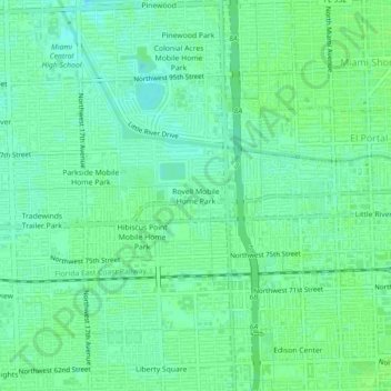 Topografische kaart Rovell Mobile Home Park, hoogte, reliëf