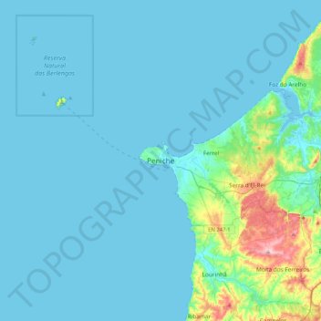 Topografische kaart Peniche, hoogte, reliëf
