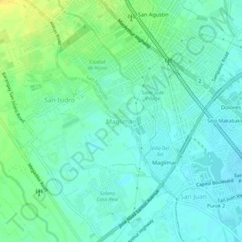 Topografische kaart Magliman, hoogte, reliëf