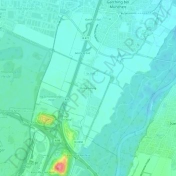 Topografische kaart Dirnismaning, hoogte, reliëf