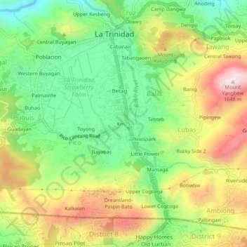 Topografische kaart Km. 5, hoogte, reliëf