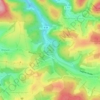 Topografische kaart Nocken, hoogte, reliëf