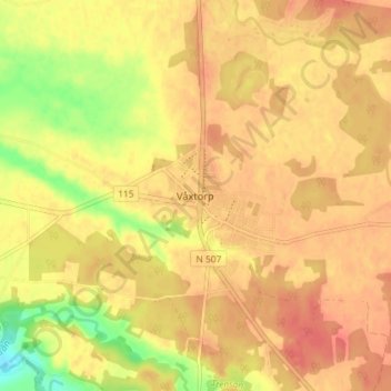 Topografische kaart Våxtorp, hoogte, reliëf