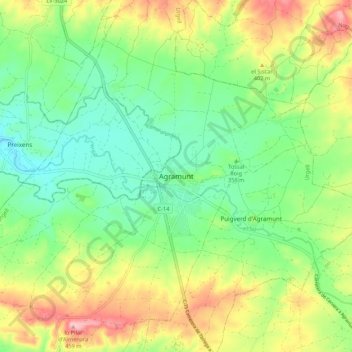 Topografische kaart Agramunt, hoogte, reliëf