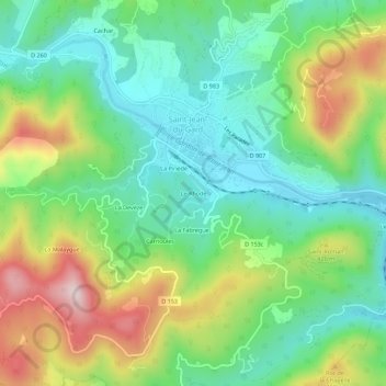 Topografische kaart Le Rhode, hoogte, reliëf