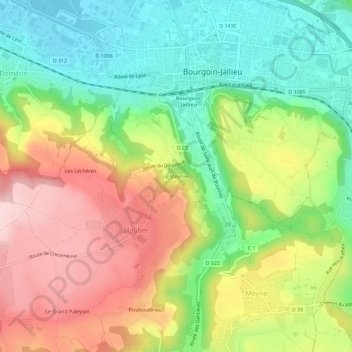 Topografische kaart Le Meynier, hoogte, reliëf