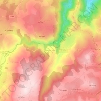 Topografische kaart Le Luchadou, hoogte, reliëf