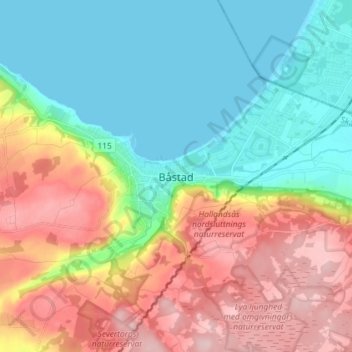 Topografische kaart Båstad, hoogte, reliëf