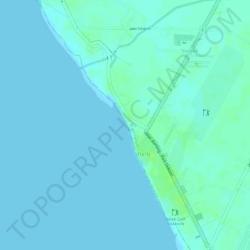 Topografische kaart Pantai Morib, hoogte, reliëf