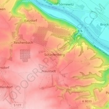 Topografische kaart Scharfenberg, hoogte, reliëf