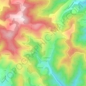 Topografische kaart Le Grupon, hoogte, reliëf