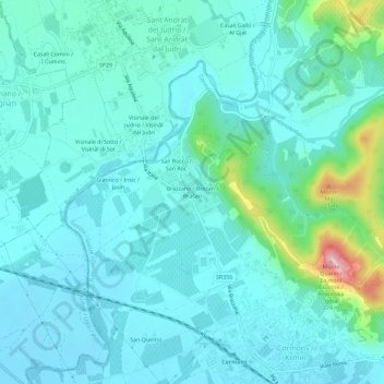 Topografische kaart Brazzano / Brezan / Bračan, hoogte, reliëf