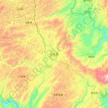 Topografische kaart Maguan, hoogte, reliëf