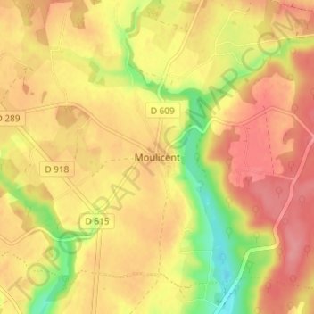 Topografische kaart Moulicent, hoogte, reliëf