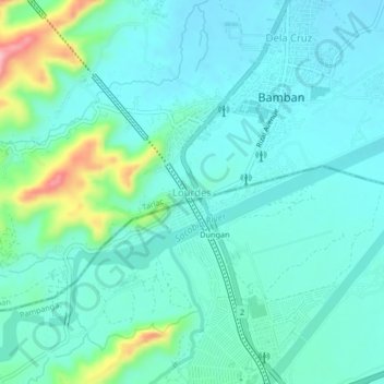 Topografische kaart Lourdes, hoogte, reliëf