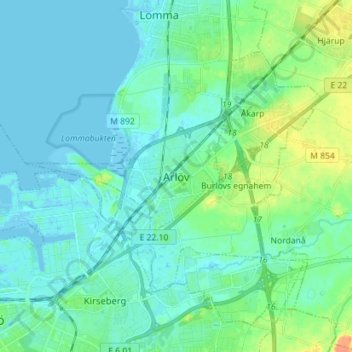Topografische kaart Arlöv, hoogte, reliëf