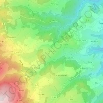 Topografische kaart Le Mont, hoogte, reliëf