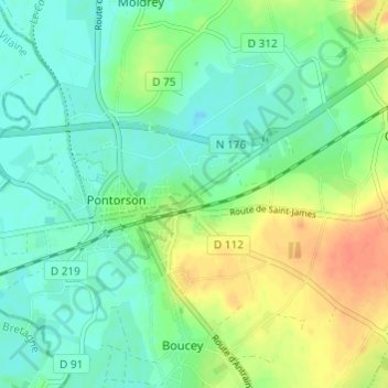 Topografische kaart Caugé, hoogte, reliëf
