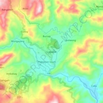 Topografische kaart Lagawe, hoogte, reliëf