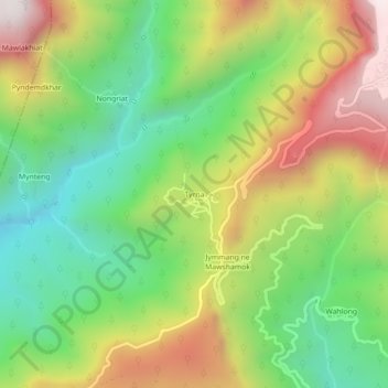 Topografische kaart Tyrna, hoogte, reliëf