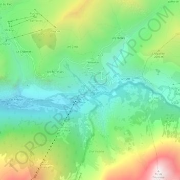 Topografische kaart La Grave, hoogte, reliëf