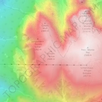 Topografische kaart Sciliar, hoogte, reliëf
