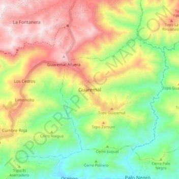 Topografische kaart Guaremal, hoogte, reliëf