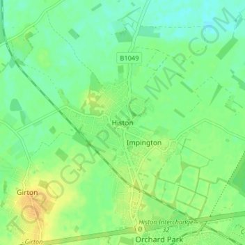 Topografische kaart Histon, hoogte, reliëf