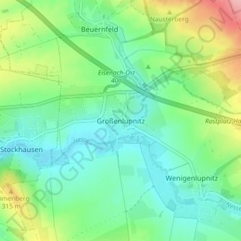 Topografische kaart Großenlupnitz, hoogte, reliëf