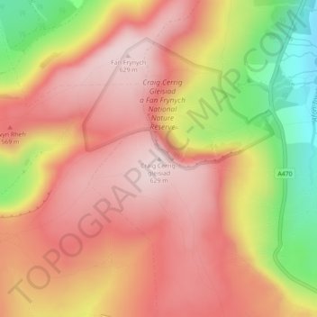 Topografische kaart Craig Cerrig-gleisiad, hoogte, reliëf