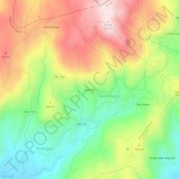 Topografische kaart Lourido, hoogte, reliëf