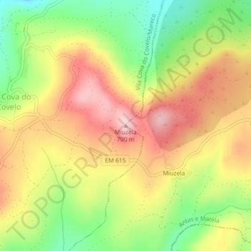 Topografische kaart Miuzela, hoogte, reliëf