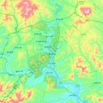 Topografische kaart Chengde, hoogte, reliëf