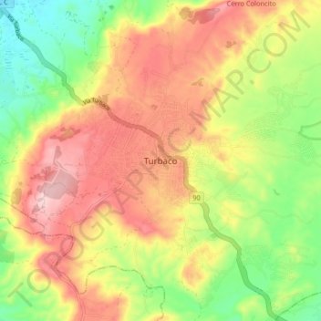 Topografische kaart Turbaco, hoogte, reliëf
