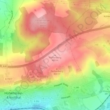 Topografische kaart Pfaffenberg, hoogte, reliëf