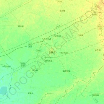 Topografische kaart Taian, hoogte, reliëf