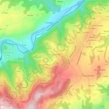 Topografische kaart Les Combettes, hoogte, reliëf