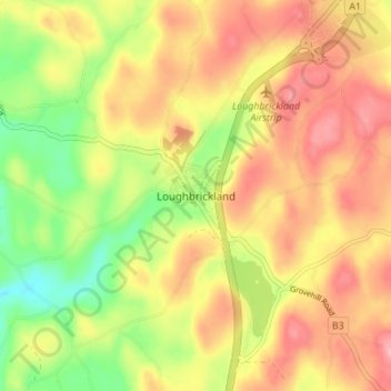 Topografische kaart Loughbrickland, hoogte, reliëf