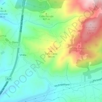 Topografische kaart Colle Cario, hoogte, reliëf