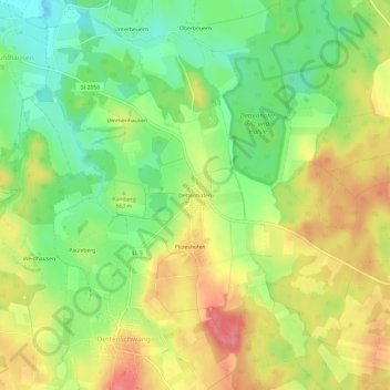 Topografische kaart Dettenhofen, hoogte, reliëf