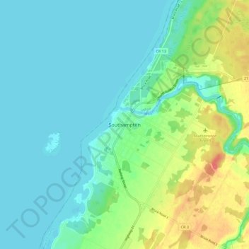 Topografische kaart Southampton, hoogte, reliëf