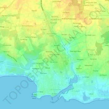Topografische kaart Penn an Hent, hoogte, reliëf