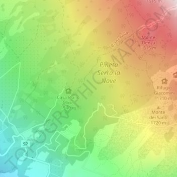 Topografische kaart Milia, hoogte, reliëf