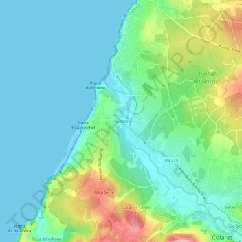 Topografische kaart Rodízio, hoogte, reliëf