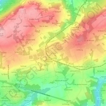 Topografische kaart Ty Croaz, hoogte, reliëf