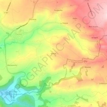 Topografische kaart Noilhat, hoogte, reliëf