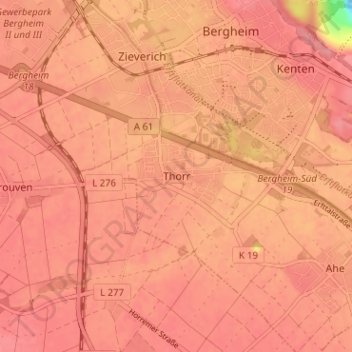 Topografische kaart Thorr, hoogte, reliëf