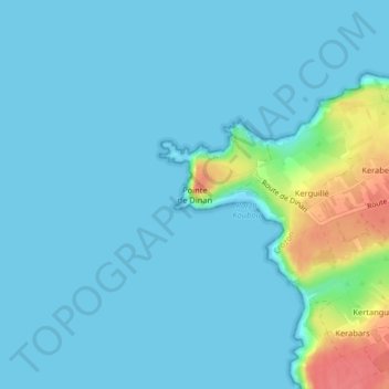 Topografische kaart Pointe de Dinan, hoogte, reliëf